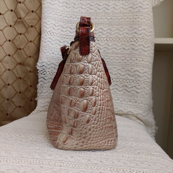 Brahmin Mini Arno Satchel Bag Champagne Gold & Pecan Brown Melbourne - Picture 10 of 15